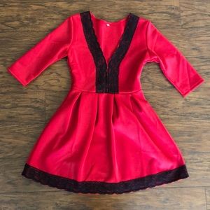 Red Dress With Black Lace Detail